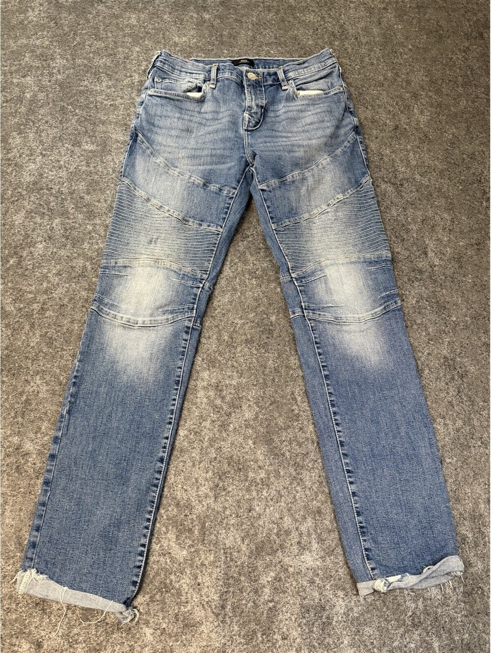 True Religion Rocco Moto Relaxed Skinny Jeans Men's 32x30 Light Wash Distresed